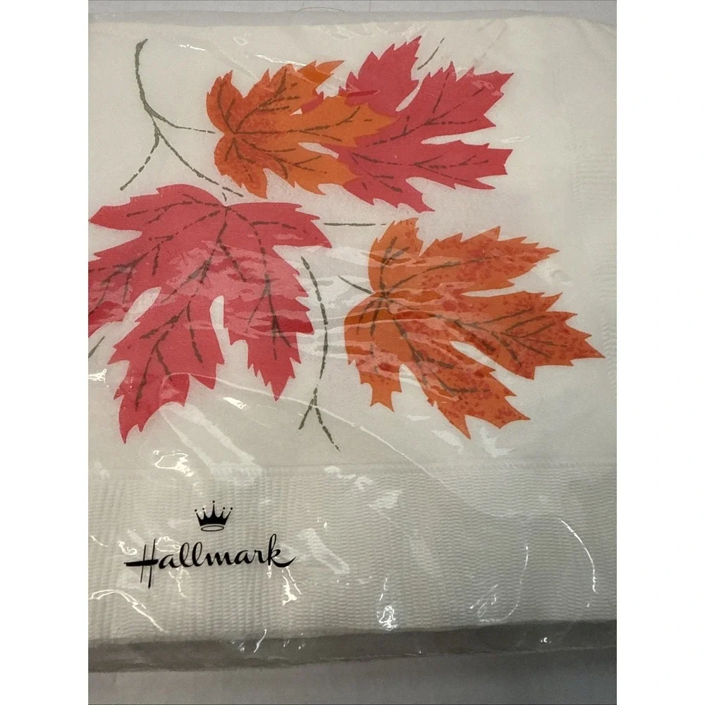 VTG Hallmark Paper Autumn Leaves‎ Table Cover And Napkins 60's Thanksgiving